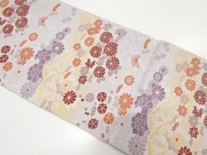 片輪車に菊・牡丹・紅葉模様織り出し　袋帯